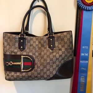 Iconic Gucci Hasler Monogram Equestrian Tote Bag